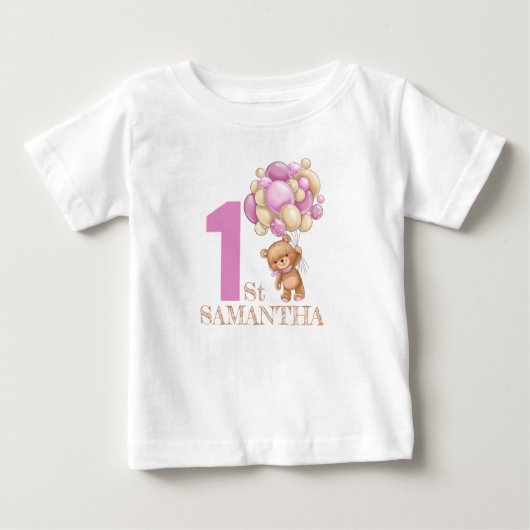 T-shirt Pour Bébé FILLE On peut attendre 1er Teddy Bear (Devant)