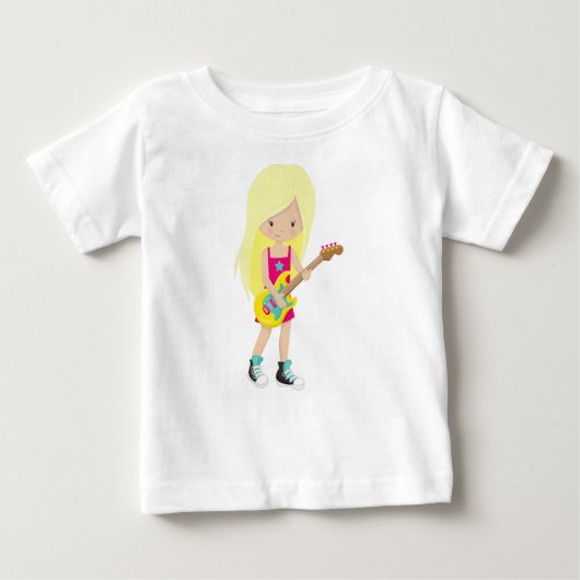 T-shirt Pour Bébé Fille Rock, Cheveux Blonds, Joueuse de Guitare, Gr (Devant)