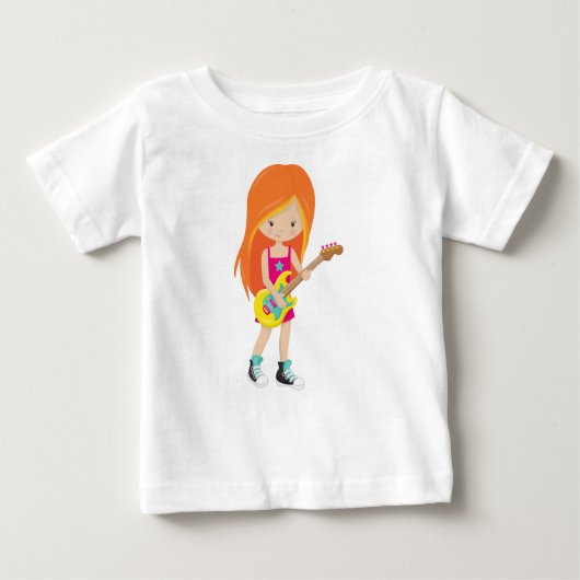 T-shirt Pour Bébé Fille rock, cheveux orange, guitariste, groupe, mu (Devant)