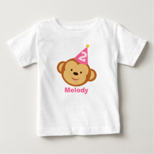 T-shirt Pour Bébé Fille singe du 2e anniversaire avec nom personnali