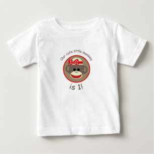 T-shirt Pour Bébé Fille Sock Singe premier anniversaire chemise roug