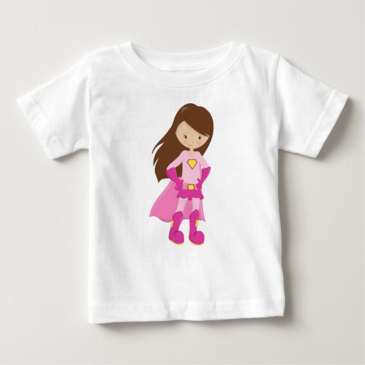 T-shirt Pour Bébé Fille Super-héroïne, Cheveux Bruns, Jolie Fille, C (Devant)