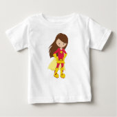 T-shirt Pour Bébé Fille super-héroïne, Fille mignonne, Cheveux bruns (Devant)