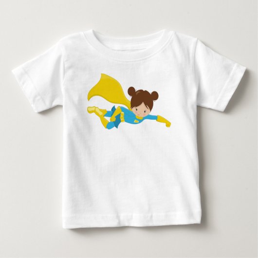 T-shirt Pour Bébé Fille Super-héroïne, Jolie Fille, Cheveux Bruns, C (Devant)