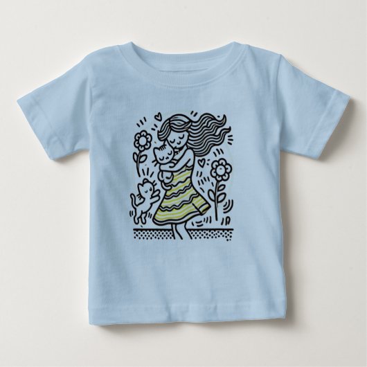 T-shirt Pour Bébé "Fille Whimsical avec Kitten (Devant)