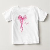 T-shirt Pour Bébé Filles Anniversaire Ruban Rose (Devant)