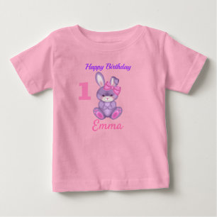 T-shirt Pour Bébé Filles de lapin rose mignonnes Personnaliser Anniv