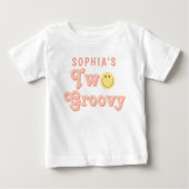 T-shirt Pour Bébé Filles Deux Groovy Anniversaire Rose Rétro   (Devant)