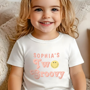 T-shirt Pour Bébé Filles Deux Groovy Anniversaire Rose Rétro  
