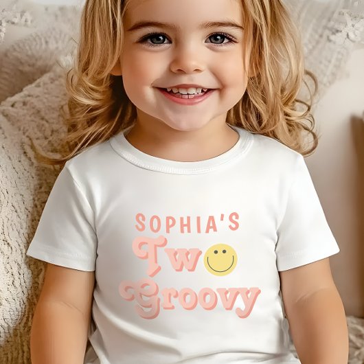 T-shirt Pour Bébé Filles Deux Groovy Anniversaire Rose Rétro  