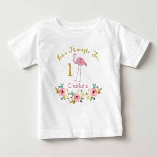 T-shirt Pour Bébé Filles Flamingle 1er Anniversaire Chemise (Devant)