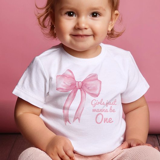 T-shirt Pour Bébé Filles Juste Wanne Be One Rose Bow Coquette Annive