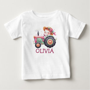 T-shirt Pour Bébé Filles Mignon Tracteur Rose Personnalisé