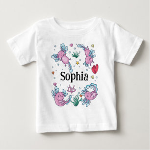 T-shirt Pour Bébé Filles Mignonnes et Moderne Axolotl Rose et Nom En