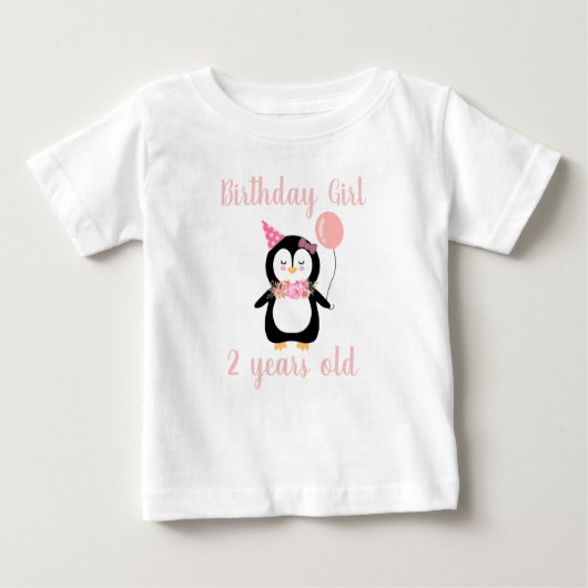 T-shirt Pour Bébé Filles mignonnes Pingouin Rose Nom et âge de l'ann (Devant)