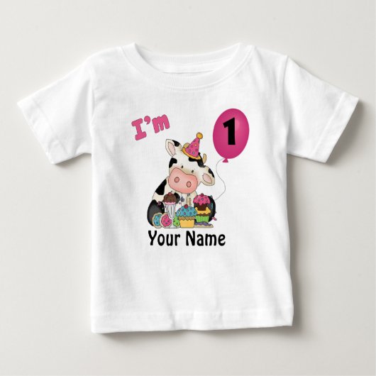 T-shirt Pour Bébé Filles première vache d'anniversaire (Devant)