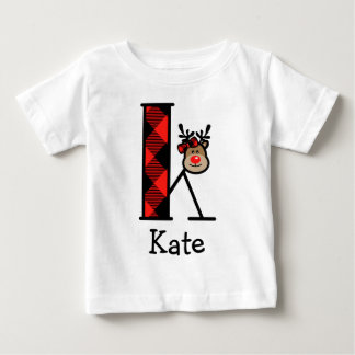 T-shirt Pour Bébé Fille's Reindeer Xmas Plaid Ruffle Tee initial K
