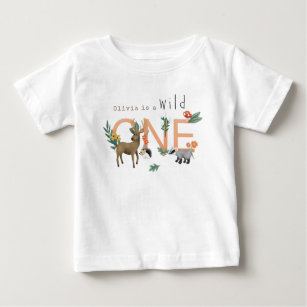 T-shirt Pour Bébé Filles Rose Sauvage Un Bois Premier Anniversaire