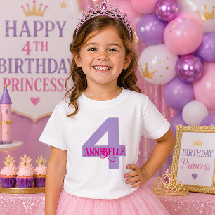 T-shirt Pour Bébé Filles Violettes et Roses Quatrième Anniversaire