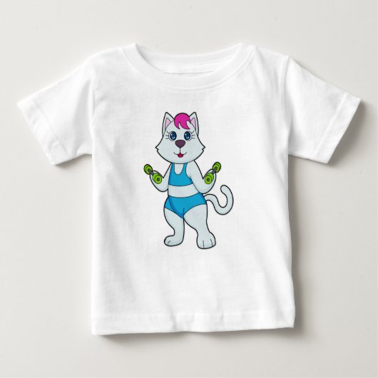 T-shirt Pour Bébé Fitness Cat Dumbbell (Devant)