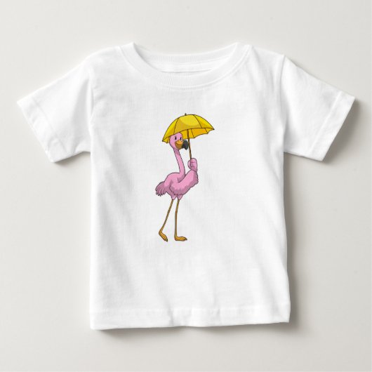 T-shirt Pour Bébé Flamant rose à la pluie avec parapluie (Devant)