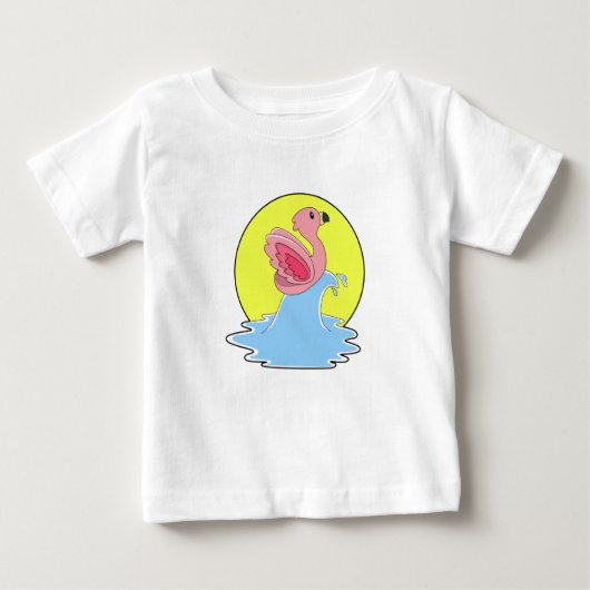 T-shirt Pour Bébé Flamant rose à Surfing on Water (Devant)