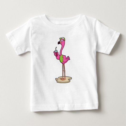 T-shirt Pour Bébé Flamant rose avec Lunettes de soleil & Casquette (Devant)