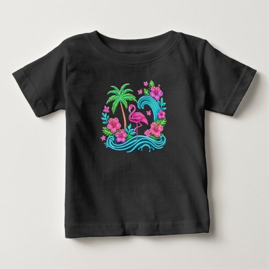 T-shirt Pour Bébé Flamant rose de néon tropical (Devant)