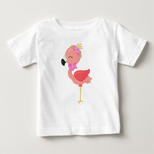 T-shirt Pour Bébé Flamant rose princesse, Fleurs, Joli flamant rose, (Devant)