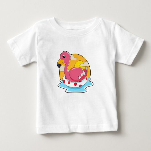 T-shirt Pour Bébé Flamingo at Swimming with Lifebuoy (Devant)