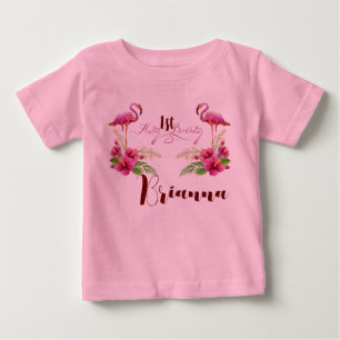 T-shirt Pour Bébé Flamingo Hibiscus Rose Féminin Anniversaire Person