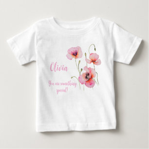 T-shirt Pour Bébé Fleur de naissance d'août Pavot rose Aquarelle Flo