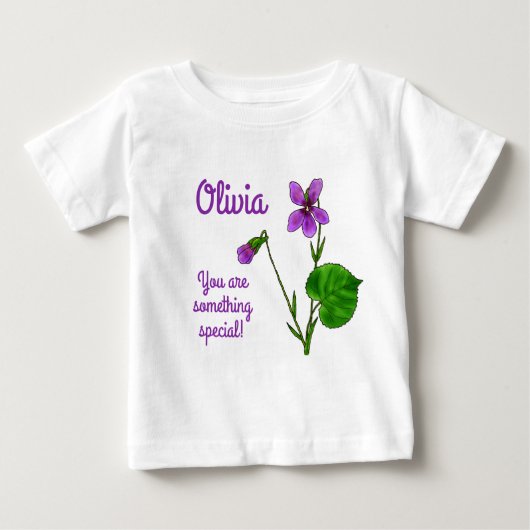 T-shirt Pour Bébé Fleur de naissance de février Aquarelle Violet Min (Devant)