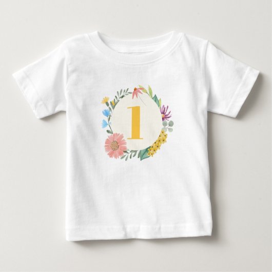 T-shirt Pour Bébé Fleur sauvage d'aquarelle Wreath Premier anniversa (Devant)