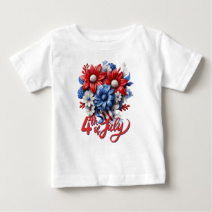 T-shirt Pour Bébé Fleurs 4 juillet en bleu blanc et bleu patriotique