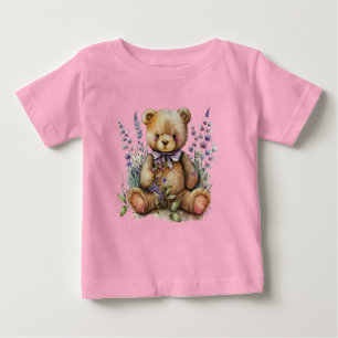 T-shirt Pour Bébé Fleurs Brown de Lavande d'Ours En Teddy
