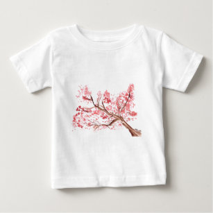 T-shirt Pour Bébé Fleurs de cerisier rose aquarelle peinture