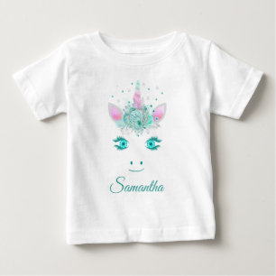 T-shirt Pour Bébé Fleurs de Licorne Mignonne Fabuleuse Visage 1