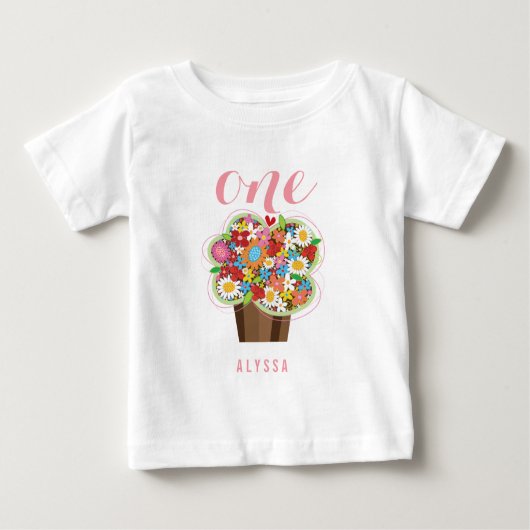T-shirt Pour Bébé Fleurs de printemps Cupcake Girl 1er anniversaire (Devant)