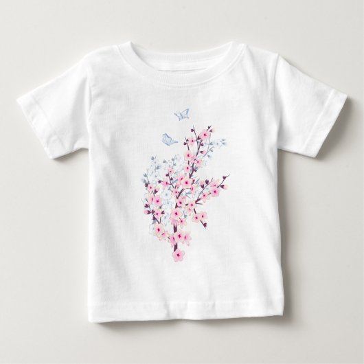 T-shirt Pour Bébé Fleurs florales de cerisier rose blanc (Devant)
