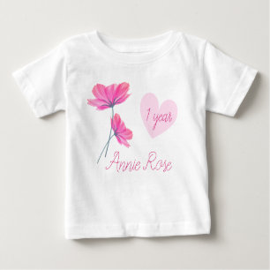 T-shirt Pour Bébé Fleurs mignonnes et filles personnalisables 1 an A