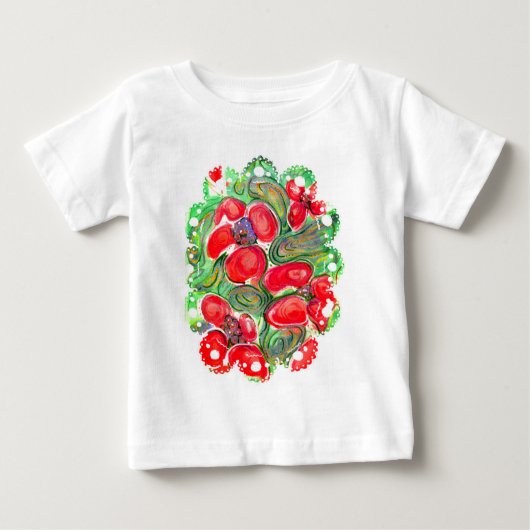 T-shirt Pour Bébé Fleurs rouges Pavot Floral Doodle Imaginaire (Devant)