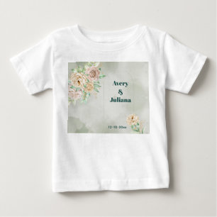 T-shirt Pour Bébé Fleurs Teintes Terreuses Bohème Élégant Vert Sauge