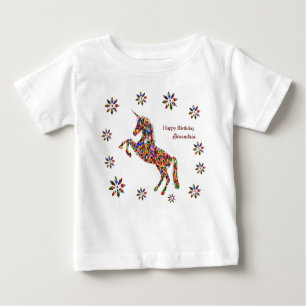 T-shirt Pour Bébé Fleurs Unicorne Magique Anniversaire Personnaliser