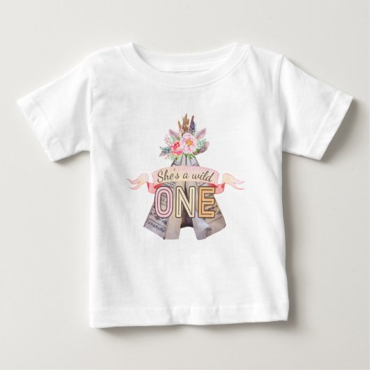 T-shirt Pour Bébé Floral Boho Tribal Teepee Wild Un 1er anniversaire (Devant)
