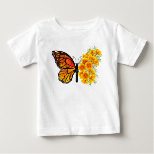 T-shirt Pour Bébé Flower Butterfly with Yellow California Poppy