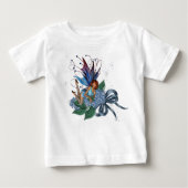 T-shirt Pour Bébé Fond bleu sur Fleurs bleues Design 1 (Devant)