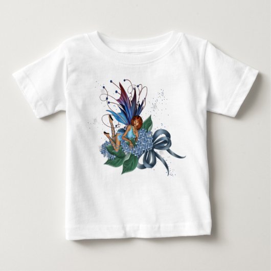 T-shirt Pour Bébé Fond bleu sur Fleurs bleues Design 1 (Devant)