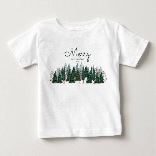 T-shirt Pour Bébé Forêt verte pins nature Noël (Devant)