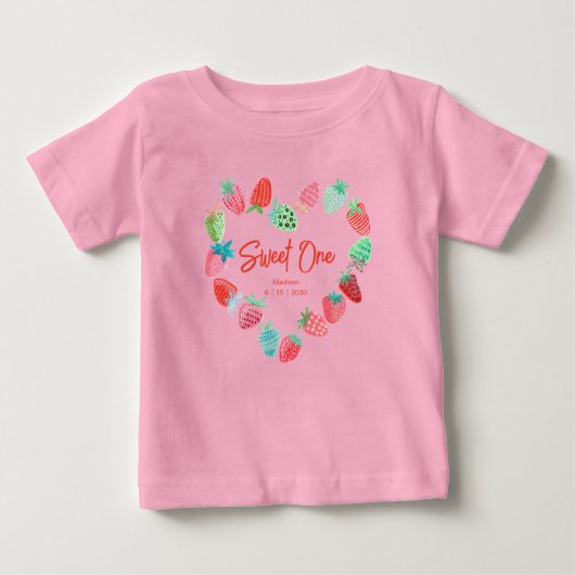 T-shirt Pour Bébé Fraise rose sucré un anniversaire (Devant)